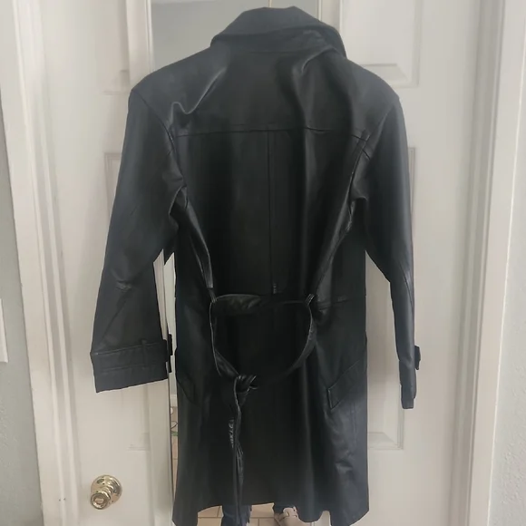 Bagatelle Vintage Black Leather Midi Trench Coat Belted Edgy 90s - Picture 6 of 12